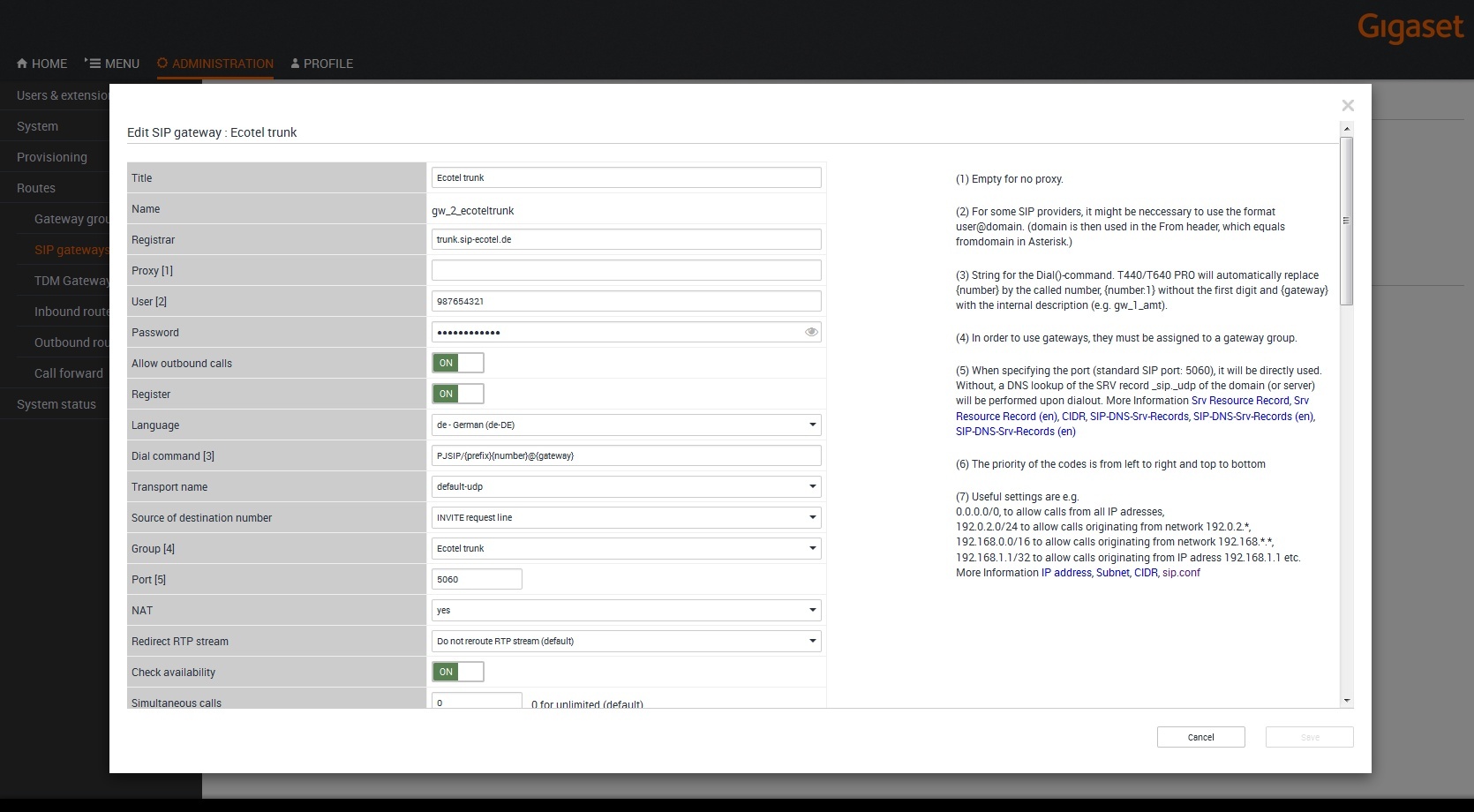 Gigaset PRO - Public Wiki > Interop T440/T640 2.0 ECOTEL VoIP-Trunk > Ecotel_trunk_02.jpg